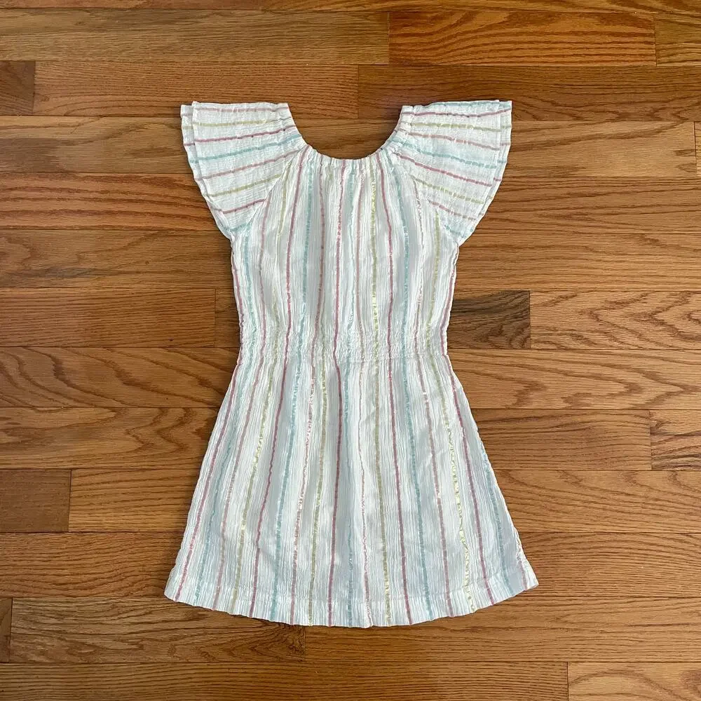 Gymboree Girls 7-8 Summer Dress White Gauze Rainbow Metallic Striped Party Cute